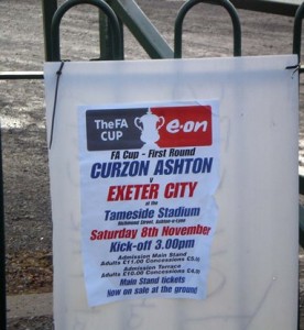 Curzon Ashton v Exeter City at the Tameside Stadium. FA Cup.