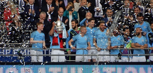 Picture of Man City raising the FA Cup at Wembley