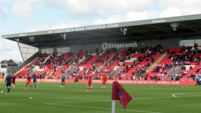 A view of the Adam Stansfield Stand at St James Park, Exeter